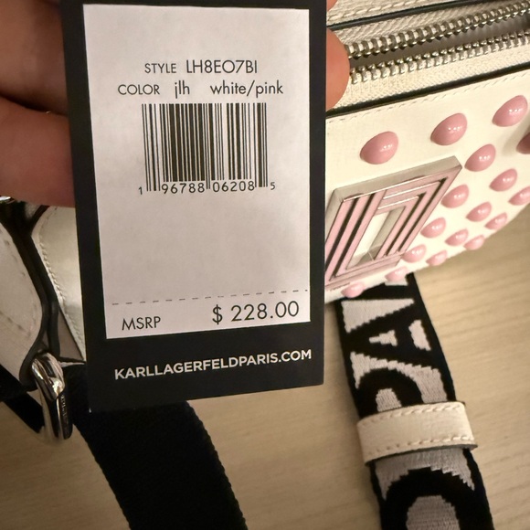 NWT Karl Lagerfeld White and Pink Studded Crossbody Bag - Picture 3 of 7